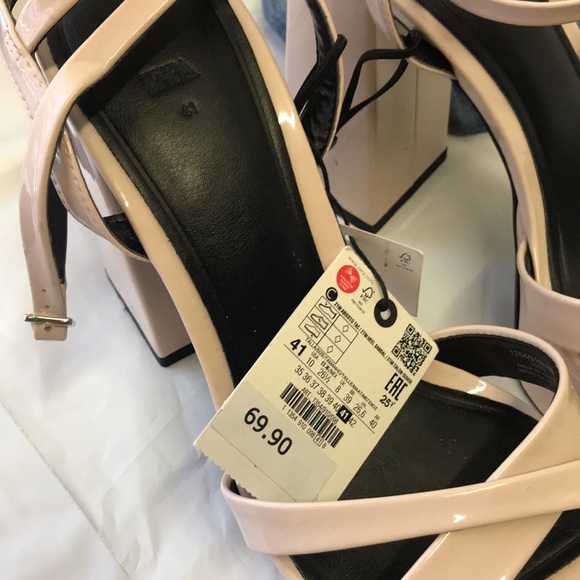Zara Beige Patent Leather Platform High Heel Sandals - Picture 9 of 10